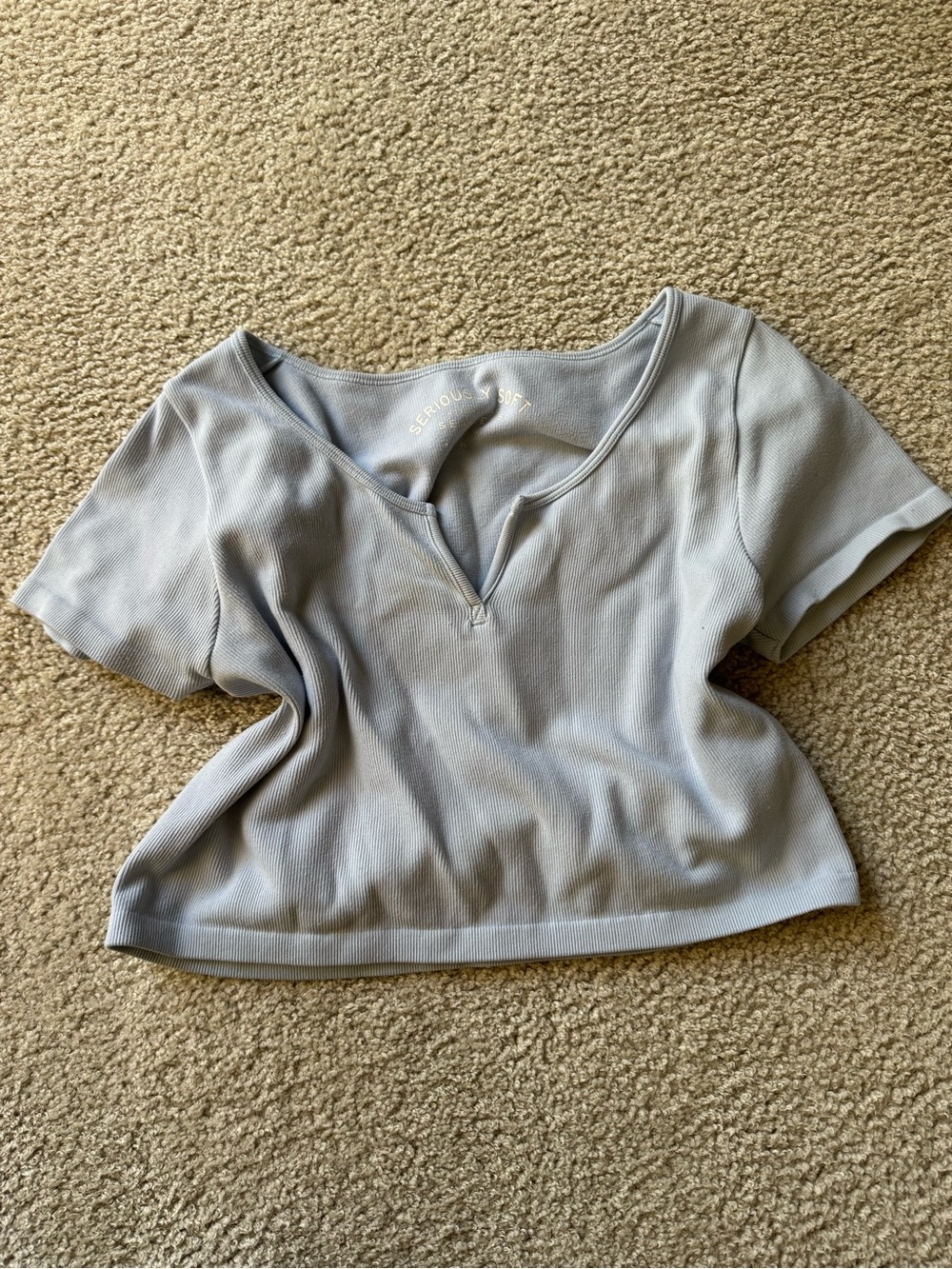 Aeropostale Light Blue Ribbed Short Sleeve Top casual basic tee y2k